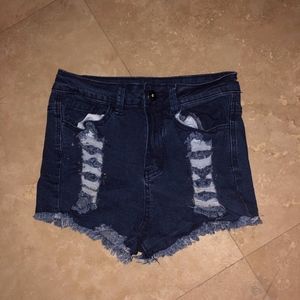 2/$18 - High Waisted Dark Denim Ripped Jean Shorts